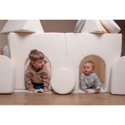 Modular sofa bed, multifunctional foam blocks, car with steering wheel